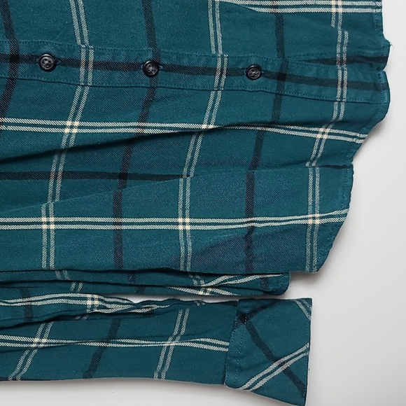 SANCTUARY Women's Plaid Teal Button Up Front Pockets Boyfriend Shirt Size Small - Picture 3 of 16